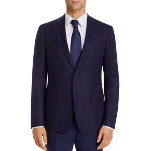 Z Zegna Mens Slim Fit Plaid Wool Sport Coat 44R Navy IT 54  NWT $1135